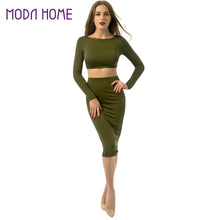 2 piece Women Sexy Crop Top O Neck Long Sleeve Backless Bandage Dress Slim Fit Ladies Club Midi Dresses TIML66 TIML66