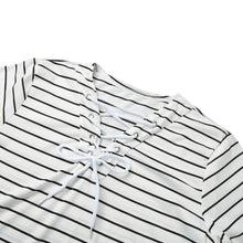 t-shirts women striped tie tops v neck lace up long sleeves pullovercasual top shirt white camisas femininas TIML66