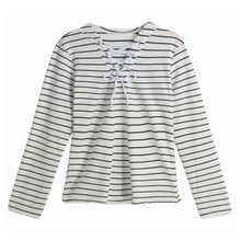 t-shirts women striped tie tops v neck lace up long sleeves pullovercasual top shirt white camisas femininas TIML66