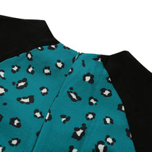 women blue leopard print dress contrast splicing zipper round neck tunique 3/4 sleeve mini straight dress TIML66