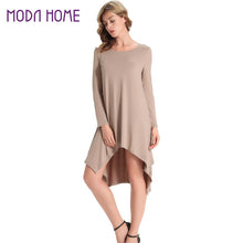 Women Dress Solid Beach Dress Asymmetric High Low Hem Long Sleeve Loose Club Dress Plus Size Women Clothing TIML66 TIML66