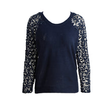 Women Knitting Sweater Hollow Out Lace Splicing Sleeve Maglioni O-Neck Pullover Tops Pink Chandail  TIML66 TIML66
