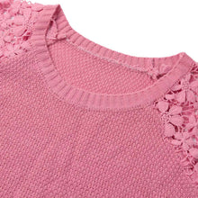 Women Knitting Sweater Hollow Out Lace Splicing Sleeve Maglioni O-Neck Pullover Tops Pink Chandail  TIML66 TIML66