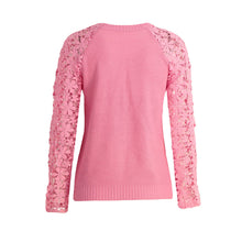 Women Knitting Sweater Hollow Out Lace Splicing Sleeve Maglioni O-Neck Pullover Tops Pink Chandail  TIML66 TIML66