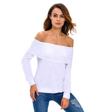 Women Off Shoulder T-Shirt Fold-Over Long Sleeve Tee Shirt Casual Sweatshirt Tops BlackWhite Clothing TIML66 TIML66