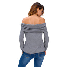 Women Off Shoulder T-Shirt Fold-Over Long Sleeve Tee Shirt Casual Sweatshirt Tops BlackWhite Clothing TIML66 TIML66