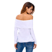 Women Off Shoulder T-Shirt Fold-Over Long Sleeve Tee Shirt Casual Sweatshirt Tops BlackWhite Clothing TIML66 TIML66