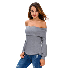 Women Off Shoulder T-Shirt Fold-Over Long Sleeve Tee Shirt Casual Sweatshirt Tops BlackWhite Clothing TIML66 TIML66