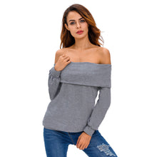 Women Off Shoulder T-Shirt Fold-Over Long Sleeve Tee Shirt Casual Sweatshirt Tops BlackWhite Clothing TIML66 TIML66