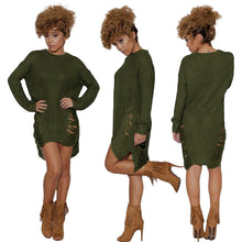 Women Ripped Sweater O-neck Slit Knitted Sweaters Long Sleeve Oversized Pullover Asymmetrical Sweater TIML66 TIML66