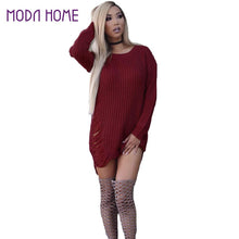 Women Ripped Sweater O-neck Slit Knitted Sweaters Long Sleeve Oversized Pullover Asymmetrical Sweater TIML66 TIML66