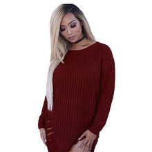 Women Ripped Sweater O-neck Slit Knitted Sweaters Long Sleeve Oversized Pullover Asymmetrical Sweater TIML66 TIML66