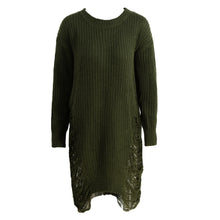 Women Ripped Sweater O-neck Slit Knitted Sweaters Long Sleeve Oversized Pullover Asymmetrical Sweater TIML66 TIML66