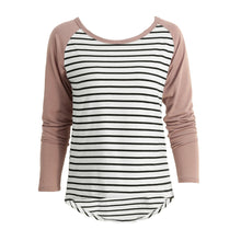 Women T Shirt Contrast Striped Shirt Long Sleeve High-Low Hem Casual Pullover Tee Tops CoffeePurple Vestiti TIML66 TIML66