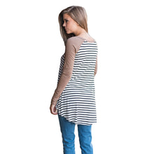 Women T Shirt Contrast Striped Shirt Long Sleeve High-Low Hem Casual Pullover Tee Tops CoffeePurple Vestiti TIML66 TIML66