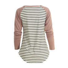 Women T Shirt Contrast Striped Shirt Long Sleeve High-Low Hem Casual Pullover Tee Tops CoffeePurple Vestiti TIML66 TIML66