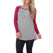 Women T Shirt Contrast Striped Shirt Long Sleeve High-Low Hem Casual Pullover Tee Tops CoffeePurple Vestiti TIML66 TIML66
