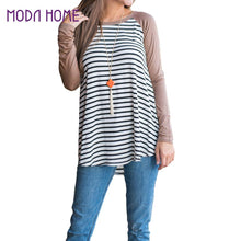 Women T Shirt Contrast Striped Shirt Long Sleeve High-Low Hem Casual Pullover Tee Tops CoffeePurple Vestiti TIML66 TIML66