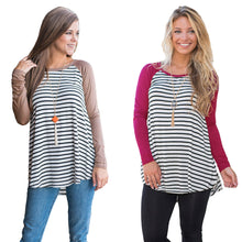 Women T Shirt Contrast Striped Shirt Long Sleeve High-Low Hem Casual Pullover Tee Tops CoffeePurple Vestiti TIML66 TIML66