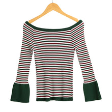 Women Knitted Sweater Striped Slash Neck Flare Sleeve High Elastic Pullover Ladies Slim Tops Knitwear TIML66 TIML66