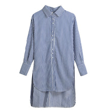 vertical striped women blouse casual shirts streetwear  long sleeve women tops blue TIML66