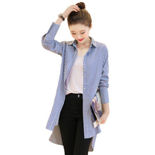 vertical striped women blouse casual shirts streetwear  long sleeve women tops blue TIML66