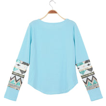 casual t-shirts women geometry print sequin patchwork pocket tee round neck long sleeve women tops plus size TIML66