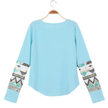 Casual T-Shirt Women Geometry Print Sequin Patchwork Pocket Tee Round Neck Long Sleeve Women Tops Plus Size TIML66 TIML66