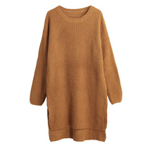 women knitted sweater vertical stripes long pullover knitting dip hem o neck loose warm tops TIML66