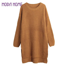 women knitted sweater vertical stripes long pullover knitting dip hem o neck loose warm tops TIML66
