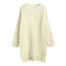 women knitted sweater vertical stripes long pullover knitting dip hem o neck loose warm tops TIML66