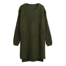 women knitted sweater vertical stripes long pullover knitting dip hem o neck loose warm tops TIML66