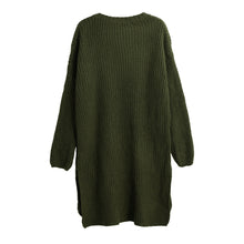 women knitted sweater vertical stripes long pullover knitting dip hem o neck loose warm tops TIML66