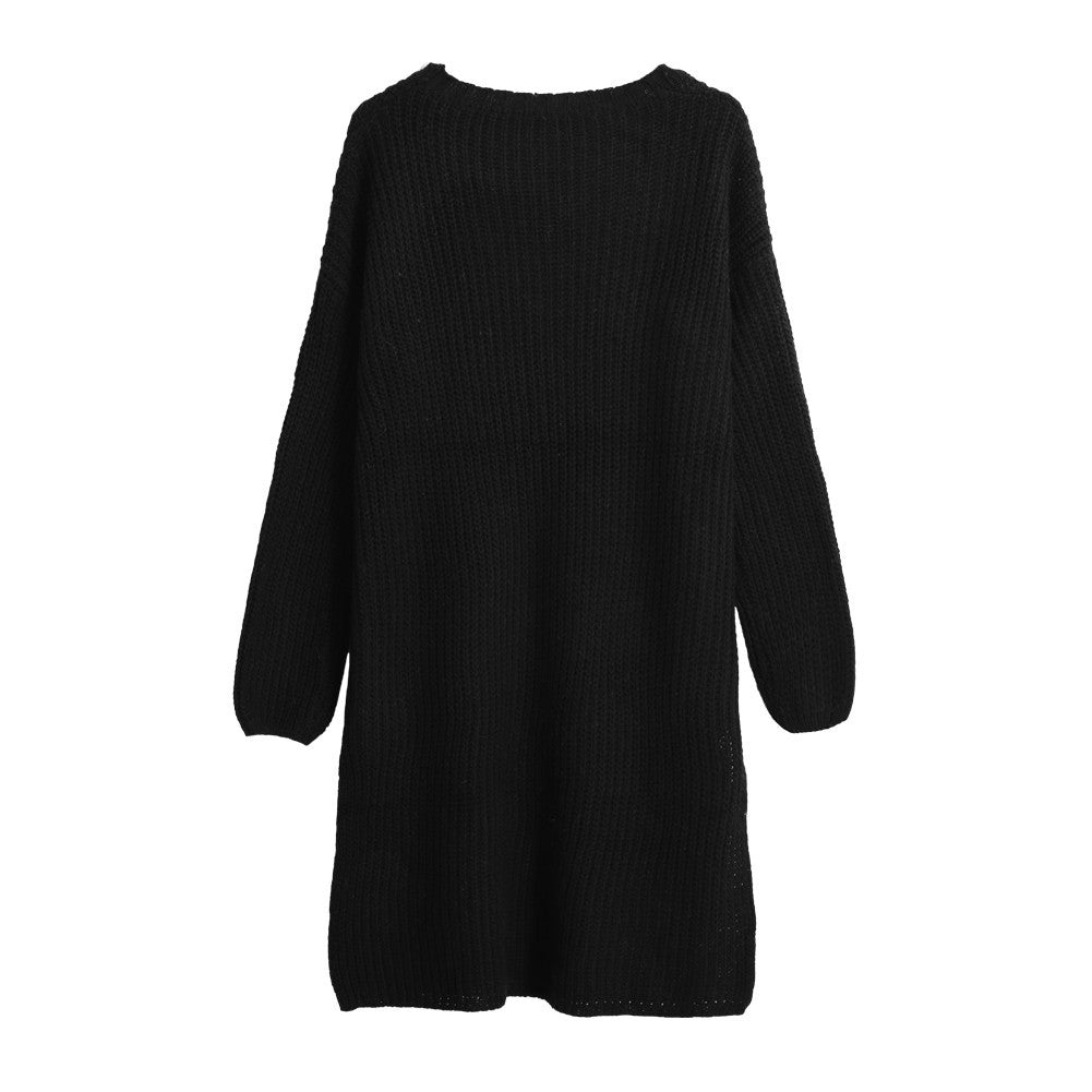 women knitted sweater vertical stripes long pullover knitting dip hem o neck loose warm tops TIML66