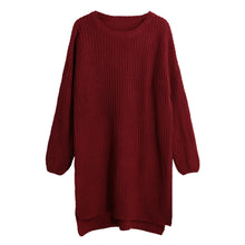 women knitted sweater vertical stripes long pullover knitting dip hem o neck loose warm tops TIML66
