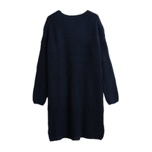 women knitted sweater vertical stripes long pullover knitting dip hem o neck loose warm tops TIML66