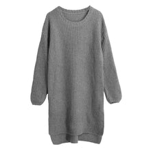 women knitted sweater vertical stripes long pullover knitting dip hem o neck loose warm tops TIML66