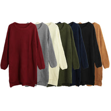 women knitted sweater vertical stripes long pullover knitting dip hem o neck loose warm tops TIML66