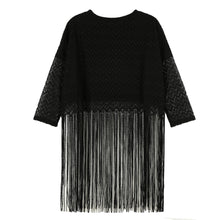 sexy women blouses girl lace long tassel hollow out 3/4 sleeve casual loose women tops blusas streetwear TIML66