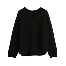 women knitted sweater vertical horizontal stripes v neck women tops long sleeves loose warm pullover blusas TIML66