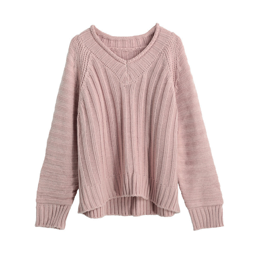 women knitted sweater vertical horizontal stripes v neck women tops long sleeves loose warm pullover blusas TIML66