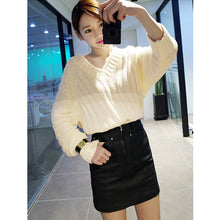 women knitted sweater vertical horizontal stripes v neck women tops long sleeves loose warm pullover blusas TIML66