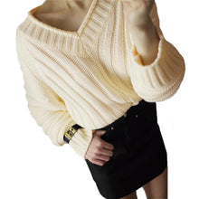 women knitted sweater vertical horizontal stripes v neck women tops long sleeves loose warm pullover blusas TIML66