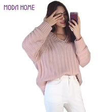 women knitted sweater vertical horizontal stripes v neck women tops long sleeves loose warm pullover blusas TIML66