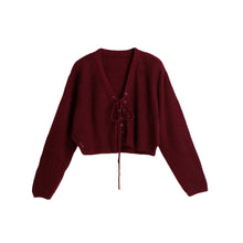 Women Sweaters And Pullovers Lace Up V-Neck Jumper Long Sleeve Casual Crop Knitted Tops BlackBurgundy Knit TIML66 TIML66