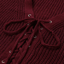 Women Sweaters And Pullovers Lace Up V-Neck Jumper Long Sleeve Casual Crop Knitted Tops BlackBurgundy Knit TIML66 TIML66