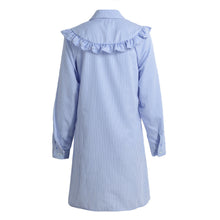 Women Dress Turn-Down Long Sleeve Striped Print Vintage Dress Ruffle Shirt Dress Plus Size Casual Dresses Vestidos TIML66 TIML66