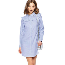 Women Dress Turn-Down Long Sleeve Striped Print Vintage Dress Ruffle Shirt Dress Plus Size Casual Dresses Vestidos TIML66 TIML66