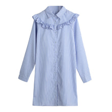 Women Dress Turn-Down Long Sleeve Striped Print Vintage Dress Ruffle Shirt Dress Plus Size Casual Dresses Vestidos TIML66 TIML66