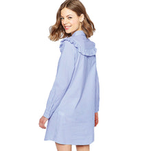Women Dress Turn-Down Long Sleeve Striped Print Vintage Dress Ruffle Shirt Dress Plus Size Casual Dresses Vestidos TIML66 TIML66